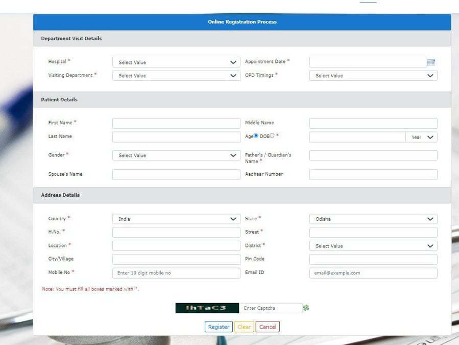 eswasthya odisha gov in Registration Form