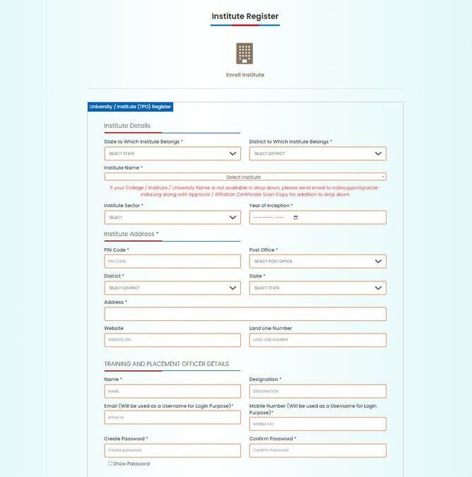 Institute Registration